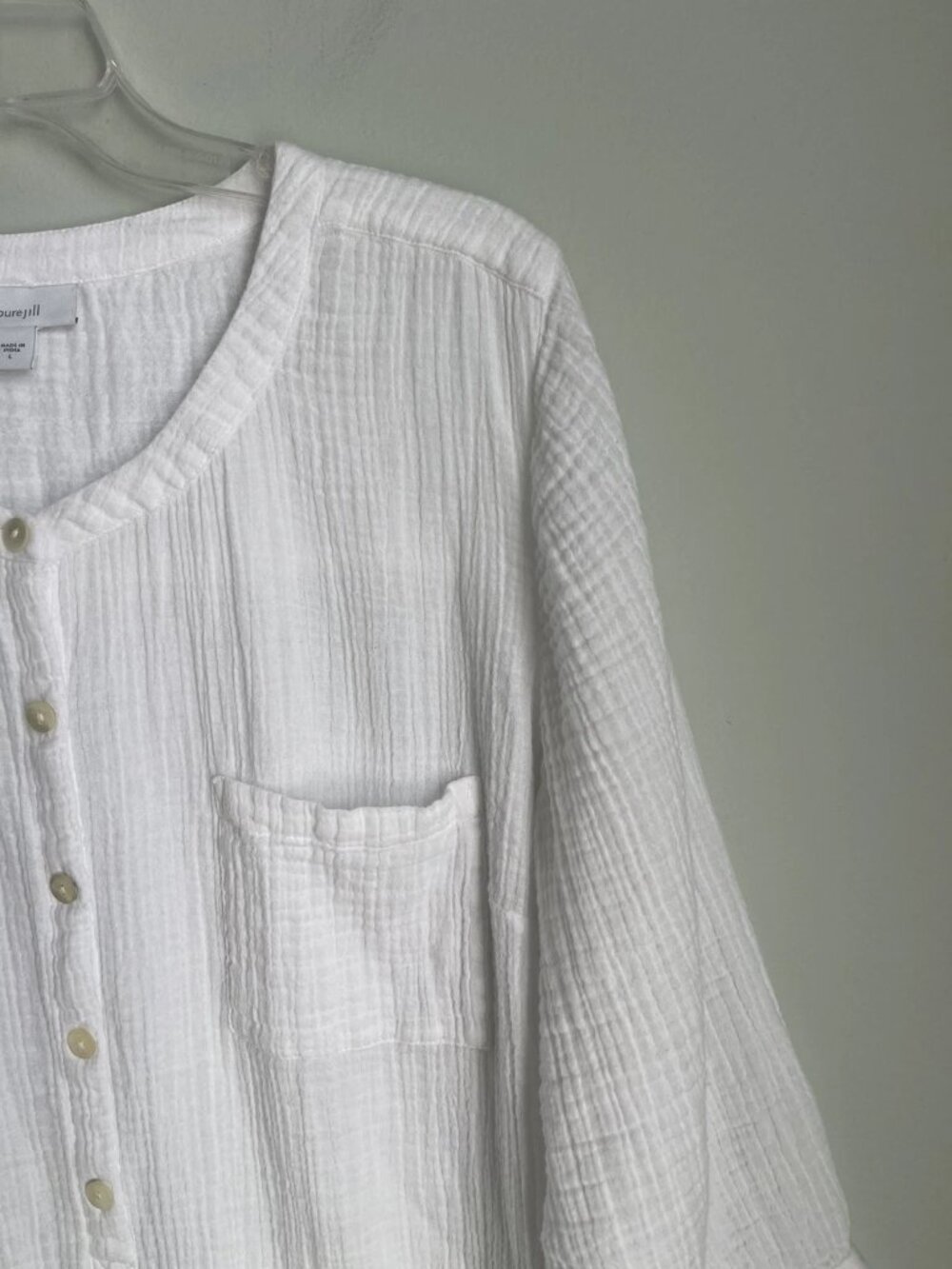 Pure J Jill White Cotton Gauze 3/4 Sleeve Tunic Cottagecore Coastal - Picture 2 of 8